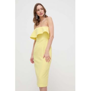 Bardot rochie culoarea galben, midi, drept