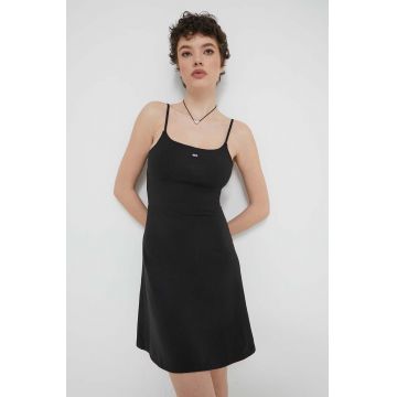 Tommy Jeans rochie culoarea negru, mini, evazați DW0DW17988