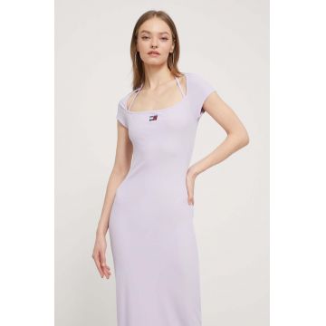 Tommy Jeans rochie culoarea violet, midi, mulată DW0DW17943