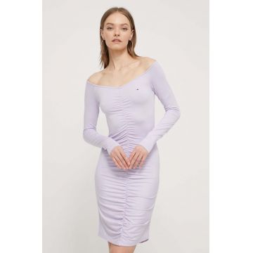 Tommy Jeans rochie culoarea violet, mini, mulată DW0DW17939