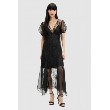 AllSaints rochie RAYNA LACE DRESS culoarea negru, maxi, evazati, WD574Z