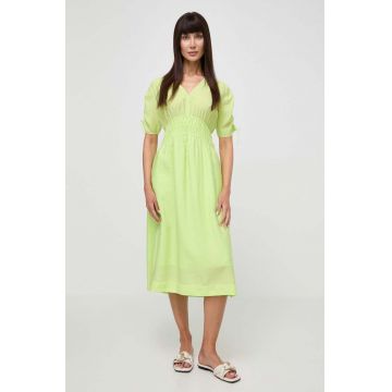 Boss Orange rochie culoarea verde, midi, evazati