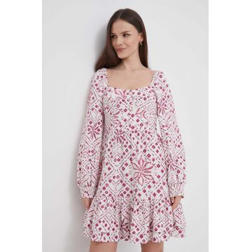 Pepe Jeans rochie din amestec de in culoarea alb, mini, evazati