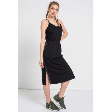 Rochie midi cu decolteu in V si slituri laterale - Negru