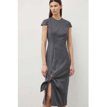 Remain rochie din amestec de lana culoarea gri, midi, drept