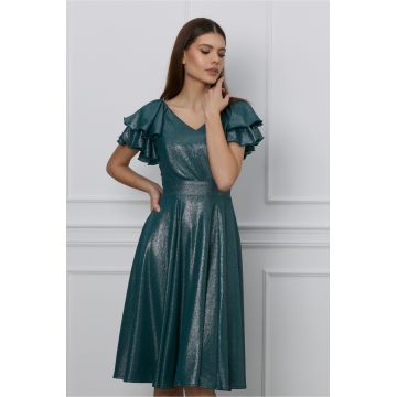 Rochie Ella Collection Renata verde cu lurex argintiu