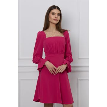 Rochie Moze fucsia cu tull si buline la bust