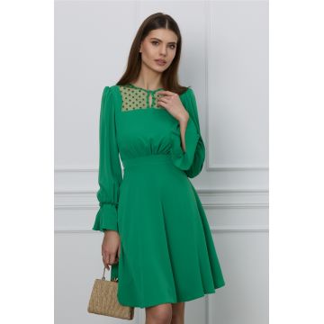 Rochie Moze verde cu tull si buline la bust