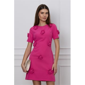 Rochie office fucsia cu flori 3D