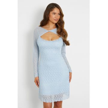 Rochie scurta dreapta cu perforatii - Albastru deschis