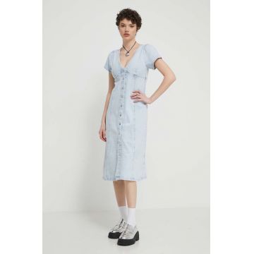 Tommy Jeans rochie din denim midi, drept, DW0DW17966