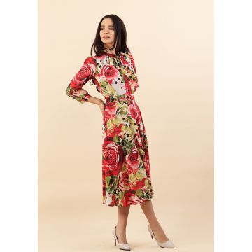 Rochie clos din print floral rosu 36