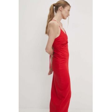 Answear Lab rochie din in culoarea rosu, maxi, evazată