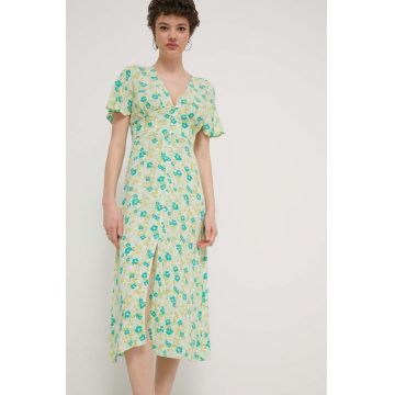 Billabong rochie Your Girl culoarea verde, midi, evazati, ABJWD00671