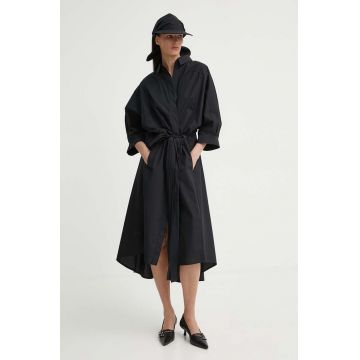 MMC STUDIO rochie din bumbac culoarea negru, midi, evazati, FELIA.DRESS
