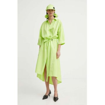 MMC STUDIO rochie din bumbac culoarea verde, midi, evazati, FELIA.DRESS