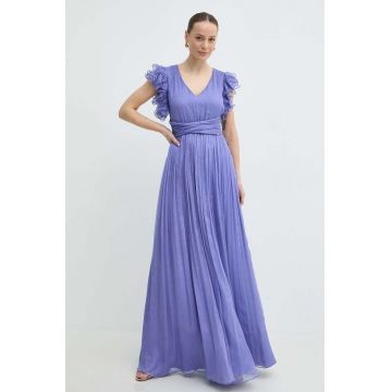 Nissa rochie de mătase culoarea violet, maxi, evazați, RS14802