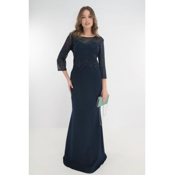 Rochie de seara bleumarin cu strasuri si broderie