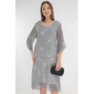 Rochie din voal cu imprimeu geometric alb-negru