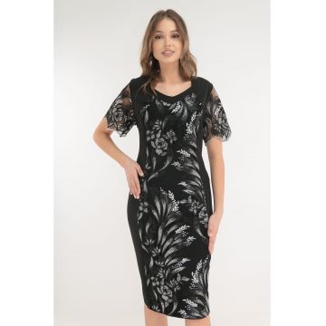 Rochie eleganta neagra cu broderie argintie