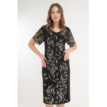 Rochie eleganta neagra cu broderie aurie