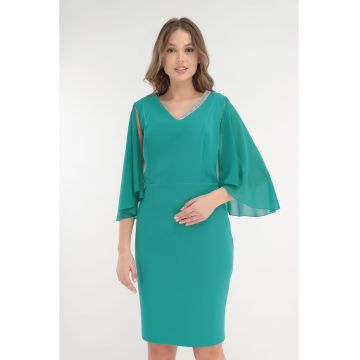 Rochie eleganta verde cu maneci din voal