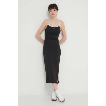 Tommy Jeans rochie culoarea negru, midi, mulată, DW0DW17952