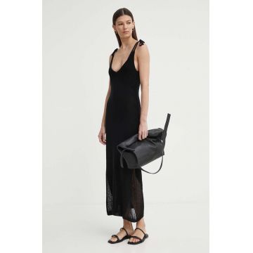 AERON rochie din in COUNT culoarea negru, maxi, evazati, AW24SSDR515505