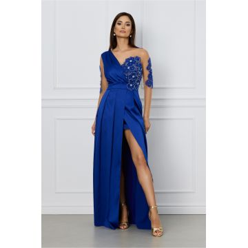 Rochie Ella Collection Ariana albastra lunga cu broderie florala