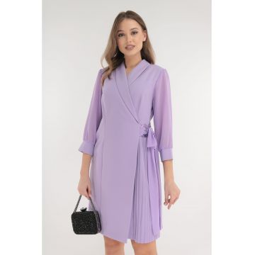 Rochie eleganta lila cu rever si pliuri