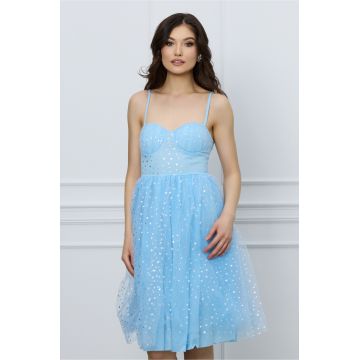 Rochie Mira midi bleu cu stelute argintii