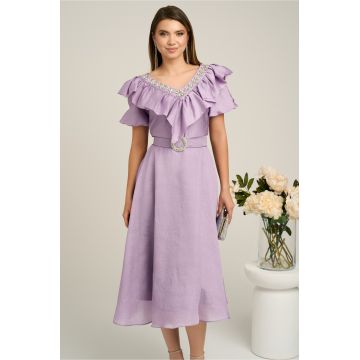 Rochie Suzzie lila cu strasuri si curea in talie