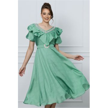 Rochie Suzzie verde cu strasuri si curea in talie