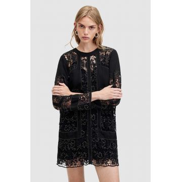 AllSaints rochie din amestec de in NOUSH EMB DRESS culoarea negru, mini, drept, WD591Z