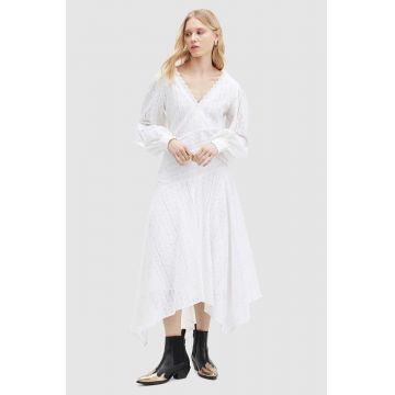 AllSaints rochie din bumbac AVIANA BRODERIE DRES culoarea alb, maxi, evazati, WD579Z