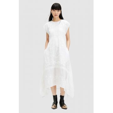 AllSaints rochie din bumbac GIANNA EMB DRESS culoarea alb, maxi, evazati, WD588Z