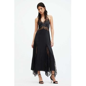 AllSaints rochie din matase JASMINE DRESS culoarea negru, maxi, evazati, W063DA