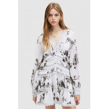 AllSaints rochie ZORA IONA DRESS culoarea alb, mini, evazată, W167DA