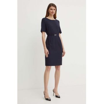 BOSS rochie din lana culoarea albastru marin, mini, mulata