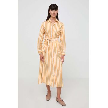 Weekend Max Mara rochie din bumbac culoarea portocaliu, midi, drept 2415220000000