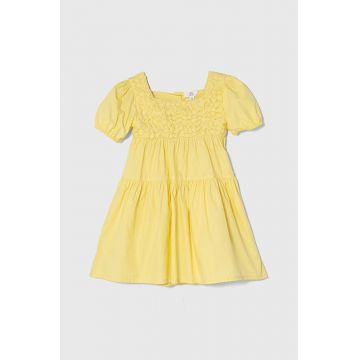 zippy rochie din bumbac pentru copii culoarea galben, midi, evazati