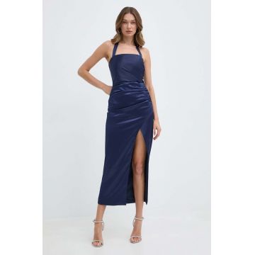 Bardot rochie LORELAI culoarea albastru marin, maxi, mulata, 59229DB