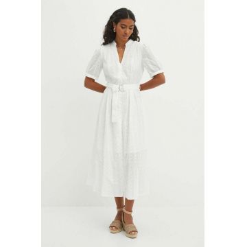 Medicine rochie din bumbac culoarea bej, midi, evazată