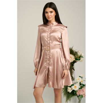 Rochie Dy Fashion roz cu buline si curea in talie