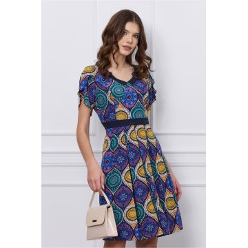 Rochie Kara bleumarin cu imprimeu mandala colorat