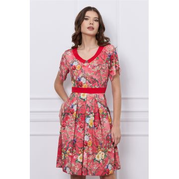 Rochie Kara rosie cu imprimeu floral galben