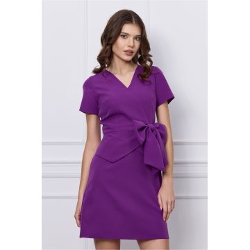 Rochie Moze violet cu funda si peplum in talie