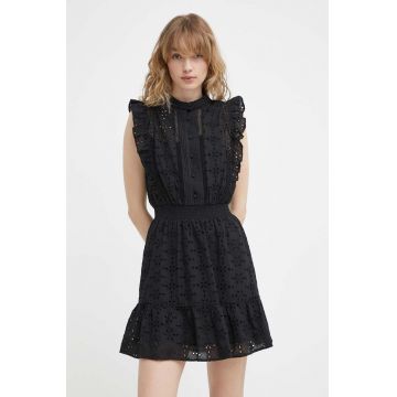 The Kooples rochie din bumbac culoarea negru, mini, evazati, FROB28170K