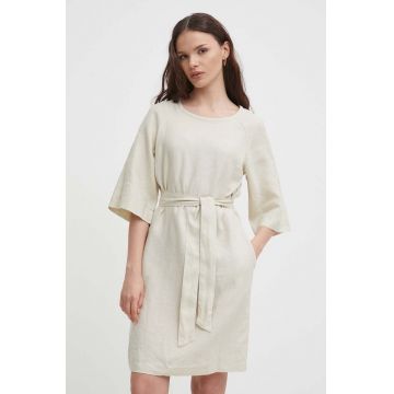 United Colors of Benetton rochie din in culoarea bej, mini, dreaptă