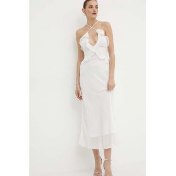 Bardot rochie OLEA culoarea alb, maxi, mulata, 59176DB1